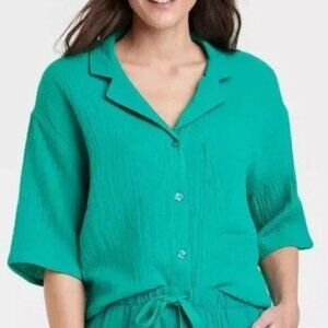 NWT Stars Above Women’s 100% Cotton Gauze Short Sleeve Notch Collar Top S